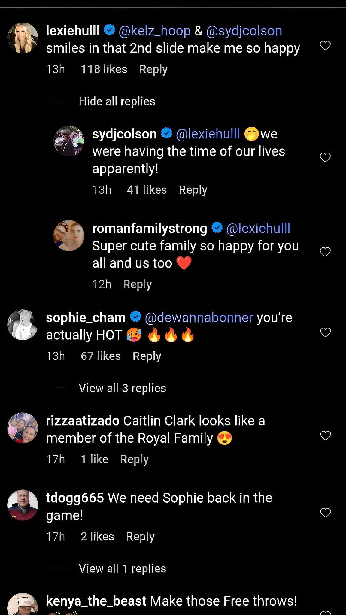 Comments on Indiana Fever's post. (Credits: IG/Indiana Fever)